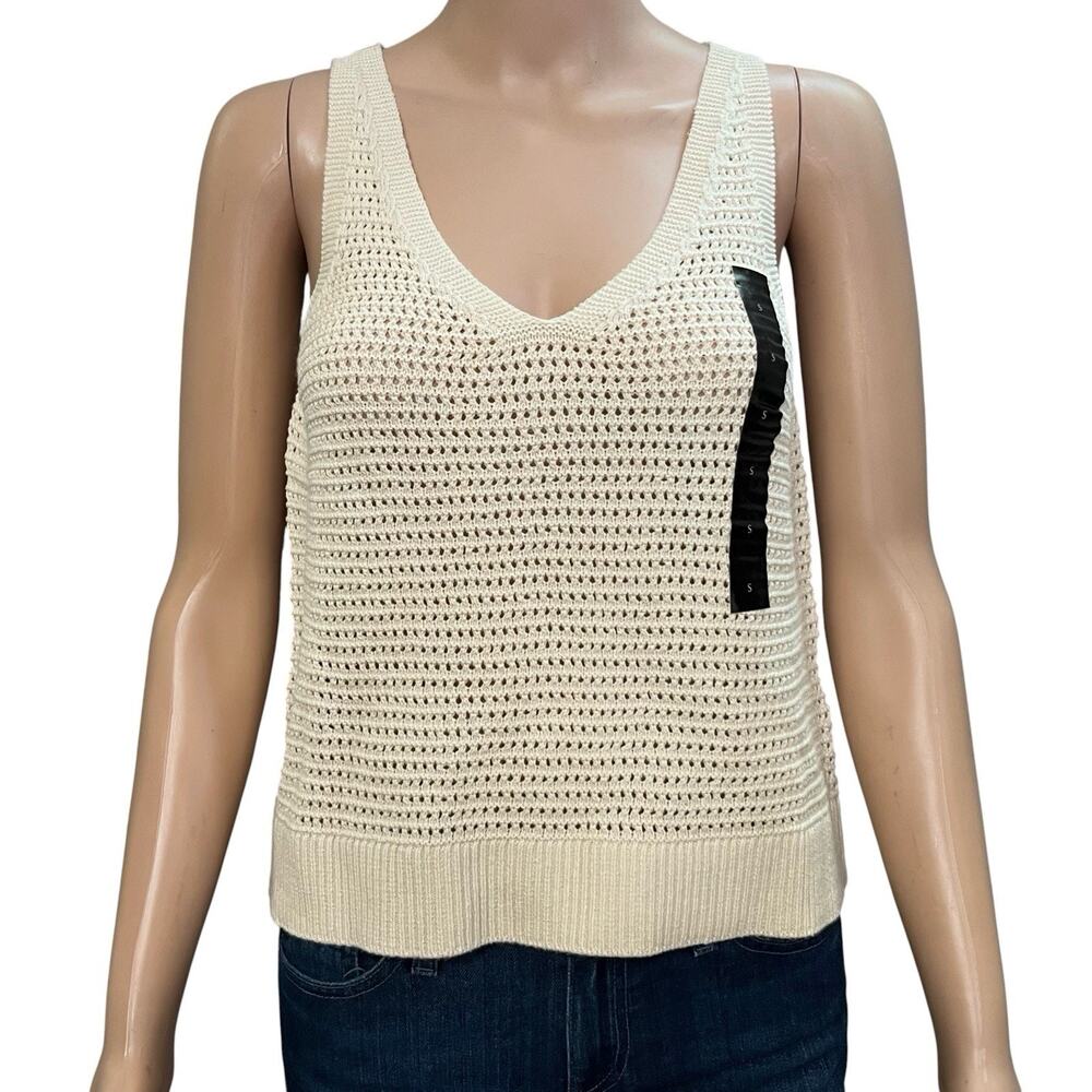 Banana Republic Crochet Knit Tank Top Small Open Knit Beige Boho Vacation V Neck